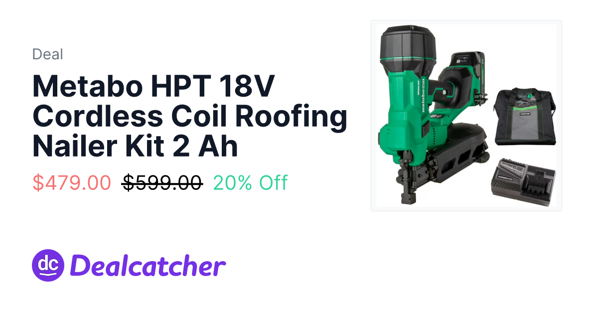Walmart - Metabo HPT 18V Cordless Coil Roofing Nailer Kit 2 Ah $479.00