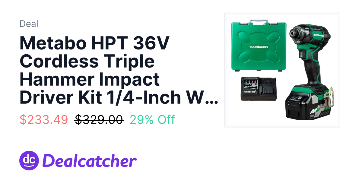 Amazon - Metabo HPT 36V Cordless Triple Hammer Impact Driver Kit 1/4-Inch WH36DC $233.49