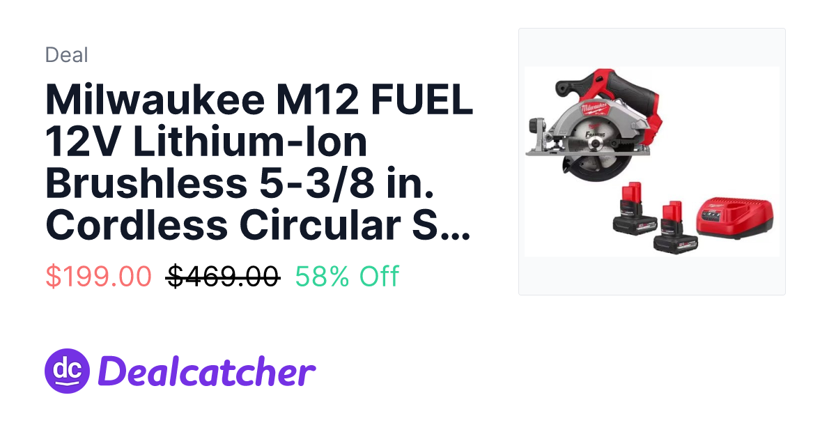 Home Depot - Milwaukee M12 FUEL 12V Lithium-Ion Brushless 5-3/8 in. Cordless Circular Saw with M12 XC 5.0 Ah Battery (2-Pack) Starter Kit $199.00