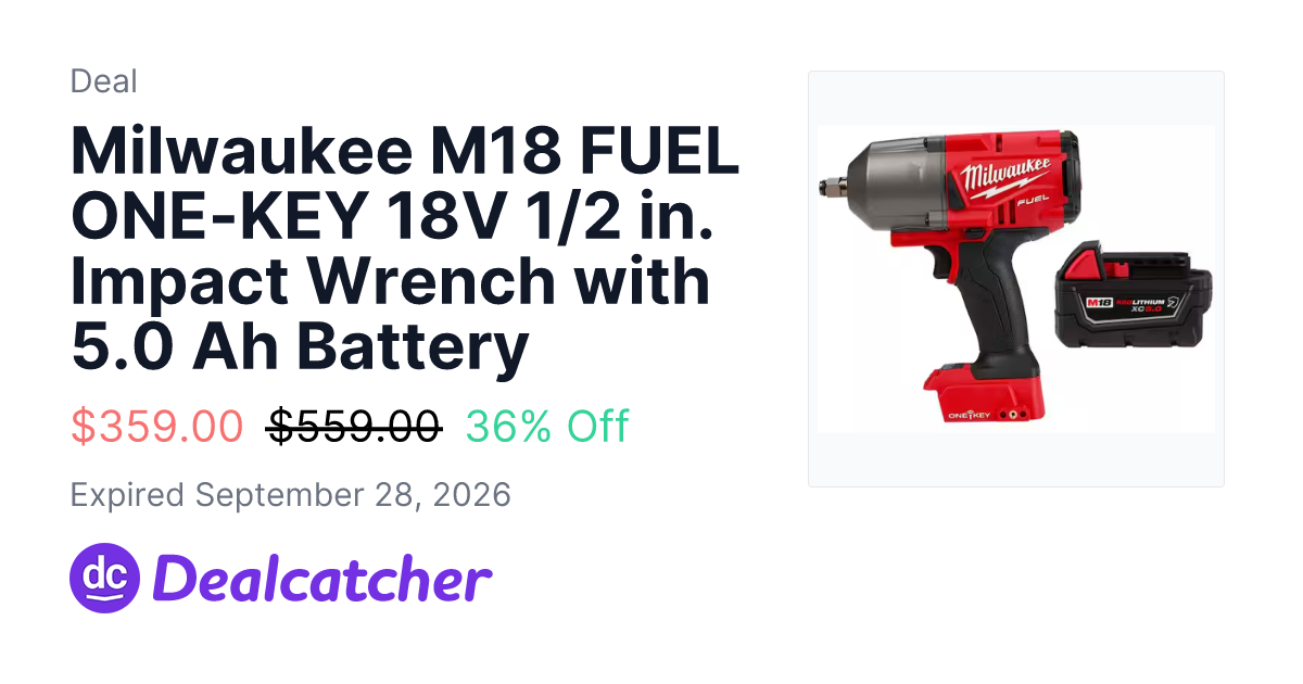 Home Depot - Milwaukee M18 FUEL ONE-KEY 18V 1/2 in. Impact Wrench with 5.0 Ah Battery $359.00