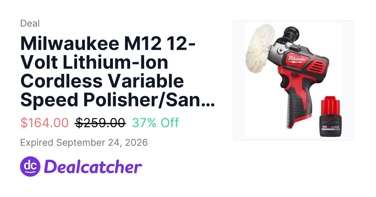 Home Depot - Milwaukee M12 12-Volt Lithium-Ion Cordless Variable Speed Polisher/Sander w/ 2.5 Ah Battery Pack $164.00