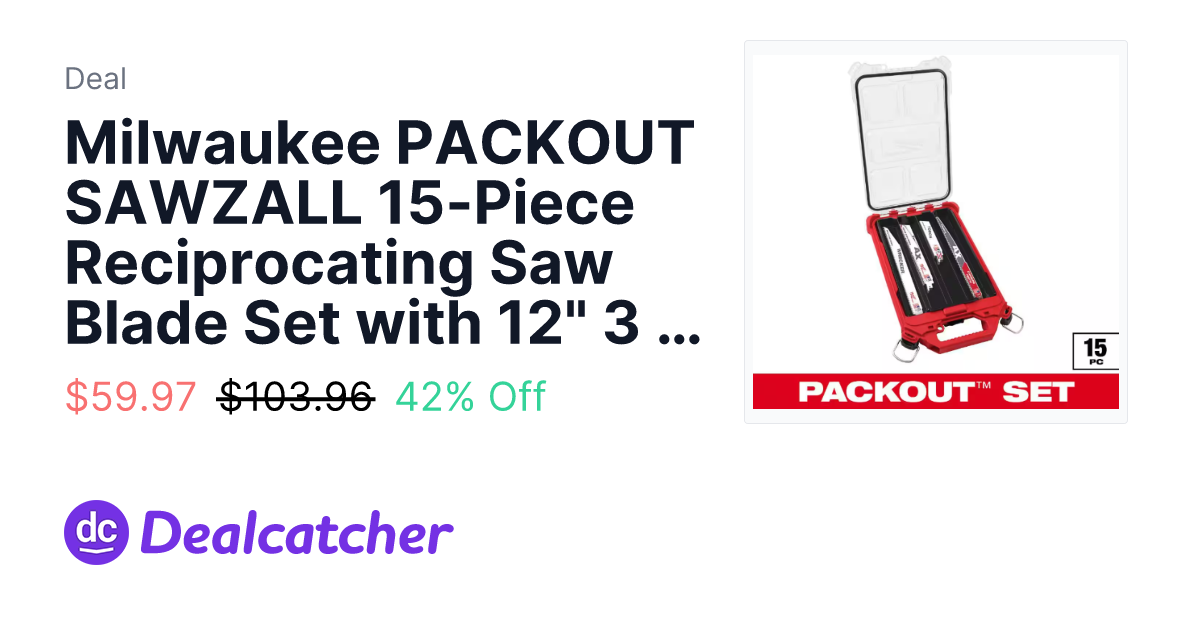 Home Depot - Milwaukee PACKOUT SAWZALL 15-Piece Reciprocating Saw Blade Set with 12" 3 TPI Carbide Pruning Blade $59.97