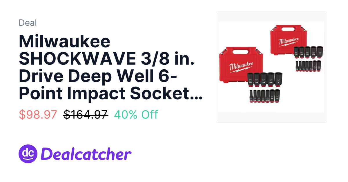 Home Depot - Milwaukee SHOCKWAVE 3/8 in. Drive Deep Well 6-Point Impact Socket Set (24-Piece) $98.97
