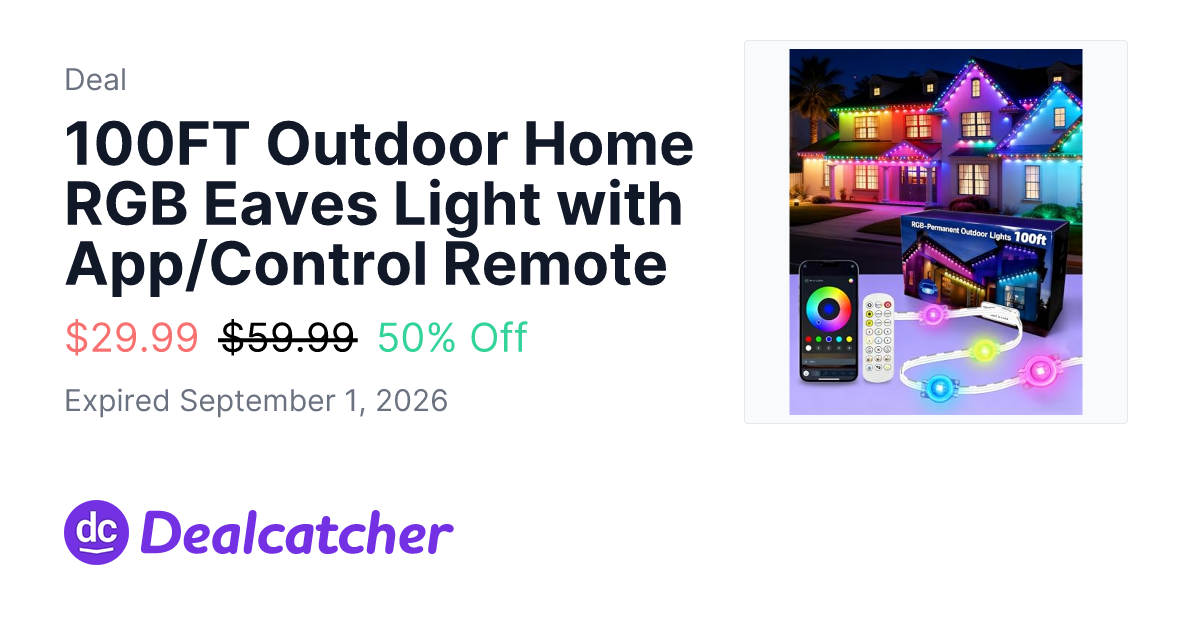 Amazon - 100FT Outdoor Home RGB Eaves Light with App/Control Remote $29.99