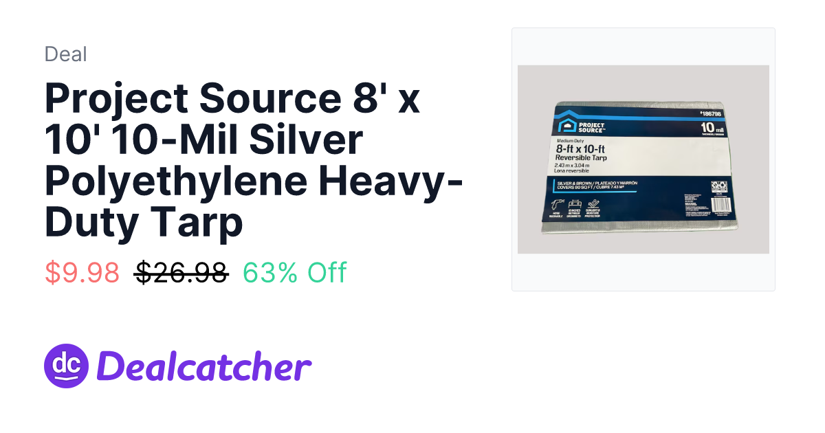 Lowes - Project Source 8' x 10' 10-Mil Silver Polyethylene Heavy-Duty Tarp $9.98