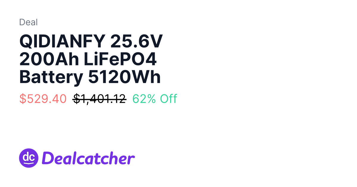 AliExpress - QIDIANFY 25.6V 200Ah LiFePO4 Battery 5120Wh $529.40