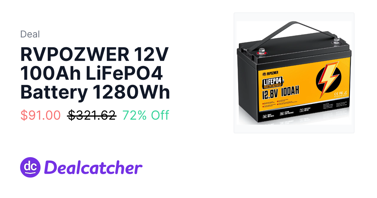 AliExpress - RVPOZWER 12V 100Ah LiFePO4 Battery 1280Wh $91.00