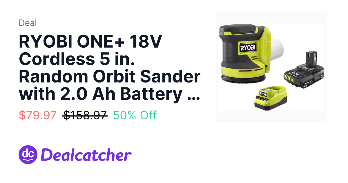 Home Depot - RYOBI ONE+ 18V Cordless 5 in. Random Orbit Sander with 2.0 Ah Battery and Charger Kit $79.97