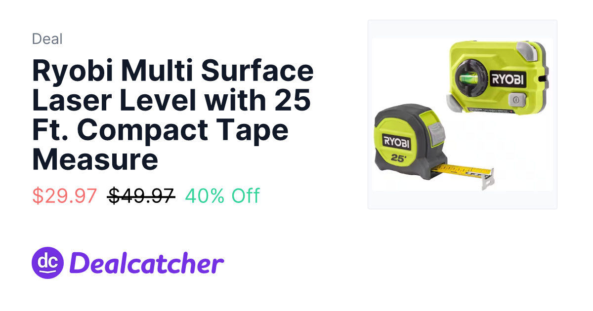 Home Depot - Ryobi Multi Surface Laser Level with 25 Ft. Compact Tape Measure $29.97