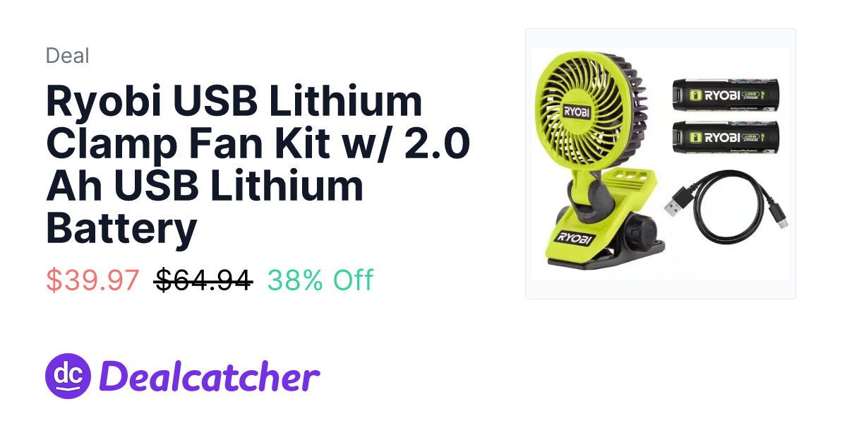 Home Depot - Ryobi USB Lithium Clamp Fan Kit w/ 2.0 Ah USB Lithium Battery $39.97