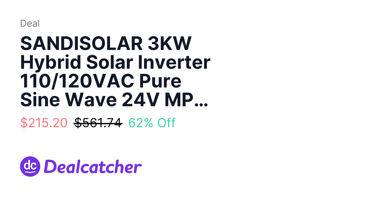 AliExpress - SANDISOLAR 3KW Hybrid Solar Inverter 110/120VAC Pure Sine Wave 24V MPPT 100A $215.20