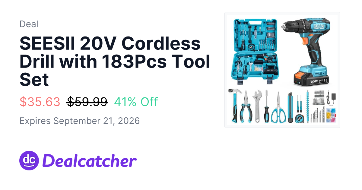 Amazon - SEESII 20V Cordless Drill with 183Pcs Tool Set $35.63