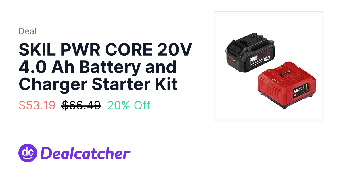 Amazon - SKIL PWR CORE 20V 4.0 Ah Battery and Charger Starter Kit $53.19
