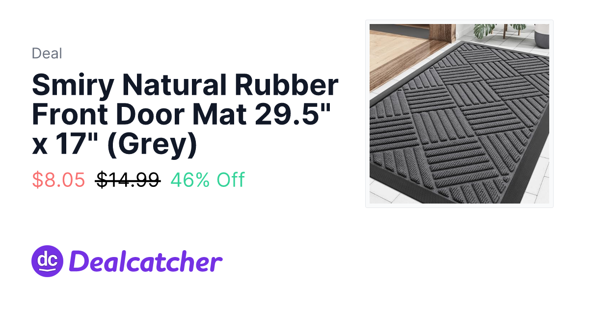 Amazon - Smiry Natural Rubber Front Door Mat 29.5" x 17" (Grey) $8.05