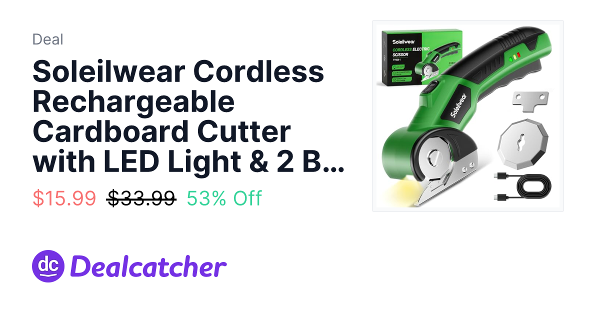 Amazon - Soleilwear Cordless Rechargeable Cardboard Cutter with LED Light & 2 Blades $15.99