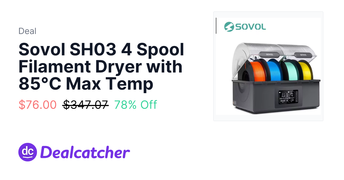 AliExpress - Sovol SH03 4 Spool Filament Dryer with 85°C Max Temp $76.00