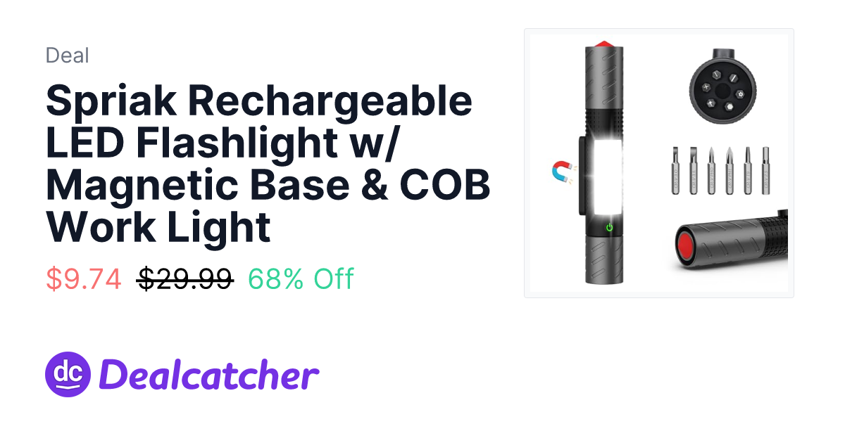 Amazon - Spriak Rechargeable LED Flashlight w/ Magnetic Base & COB Work Light $9.74