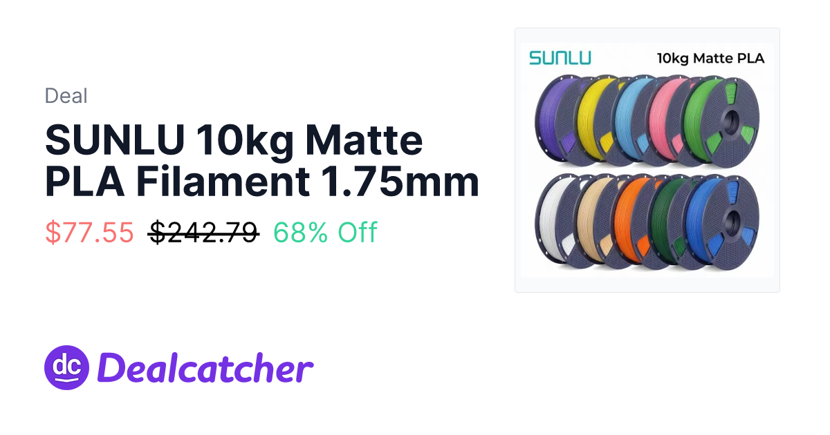 AliExpress - SUNLU 10kg Matte PLA Filament 1.75mm $77.55