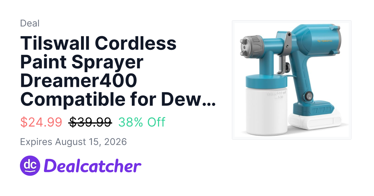 Amazon - Tilswall Cordless Paint Sprayer Dreamer400 Compatible for Dewalt 18V 20V $24.99