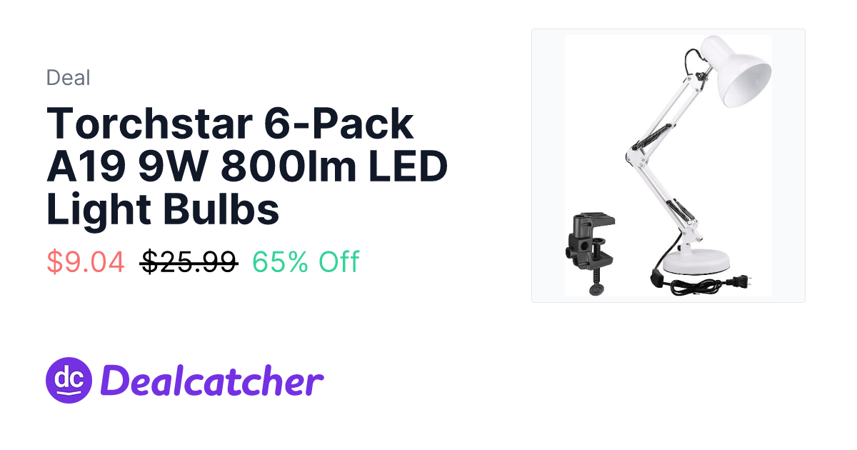 Amazon - Torchstar 6-Pack A19 9W 800lm LED Light Bulbs $9.04