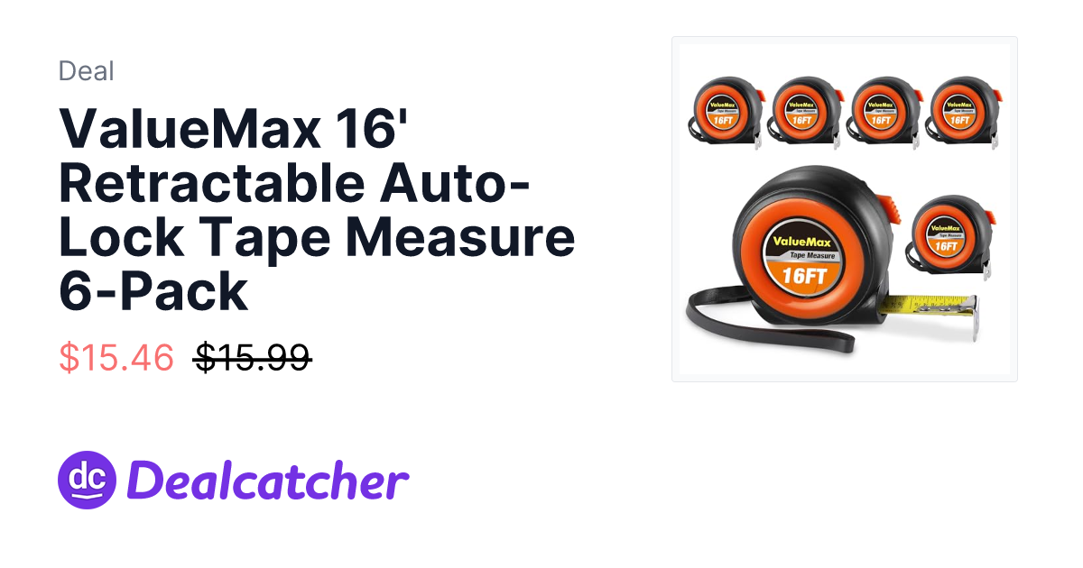 Amazon - ValueMax 16' Retractable Auto-Lock Tape Measure 6-Pack $15.19