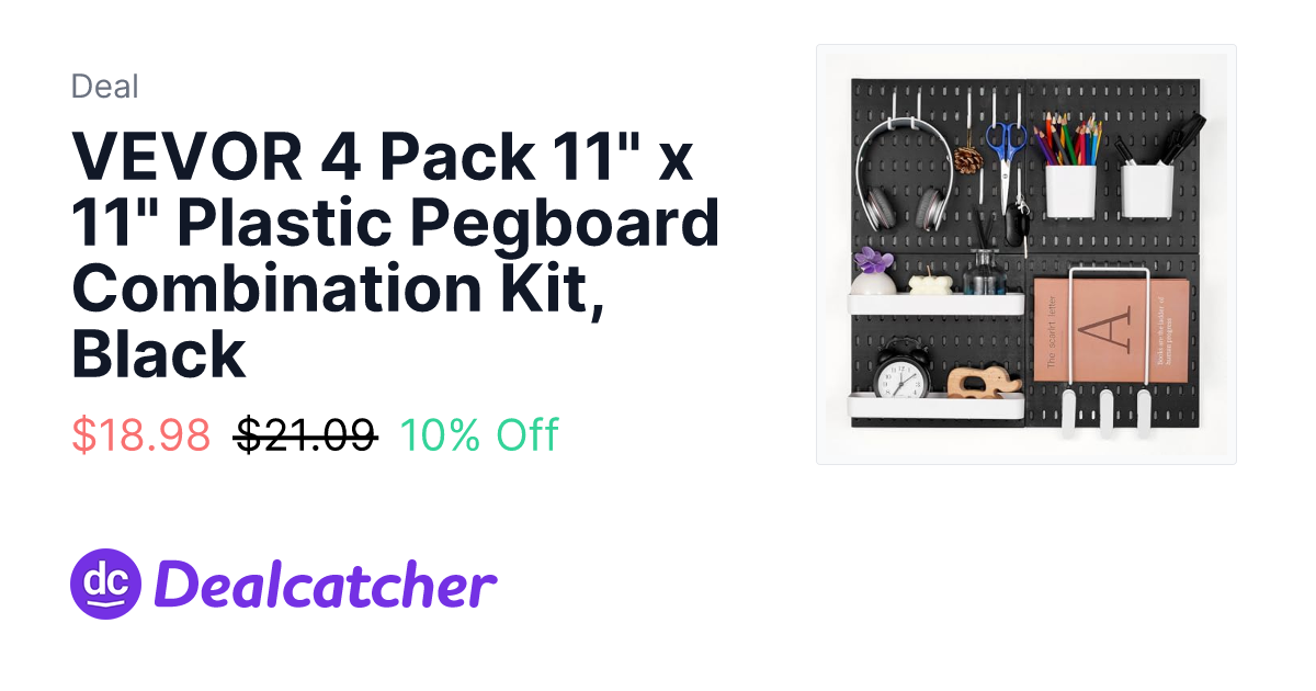 Amazon - VEVOR 4 Pack 11" x 11" Plastic Pegboard Combination Kit, Black $18.98
