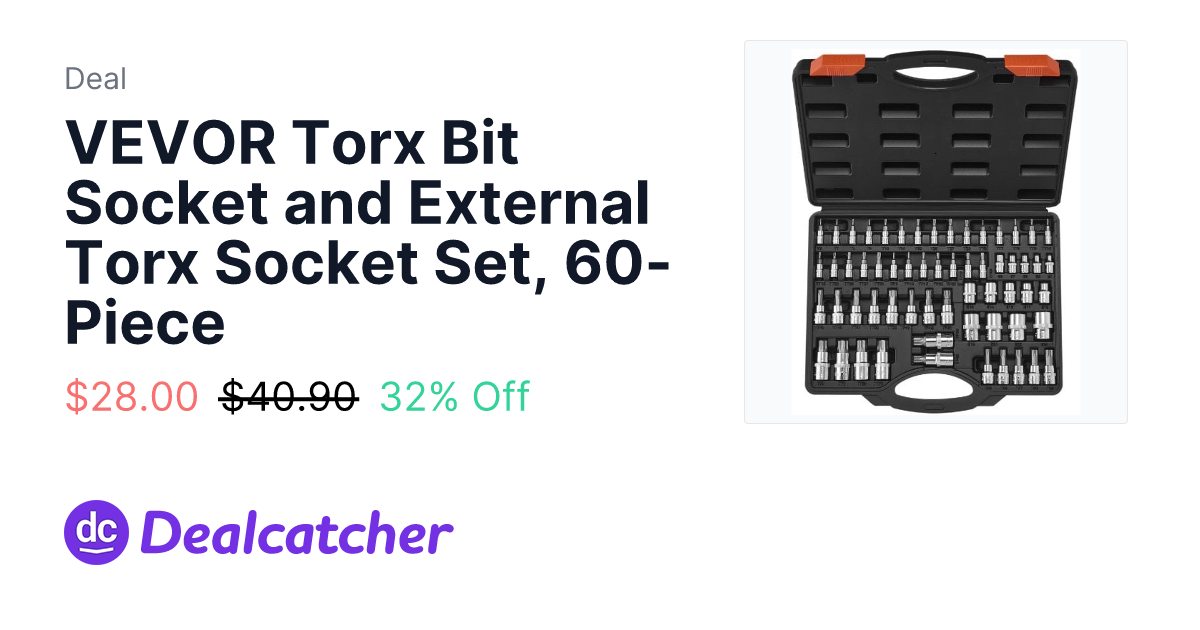Vevor - VEVOR Torx Bit Socket and External Torx Socket Set, 60-Piece $28.00