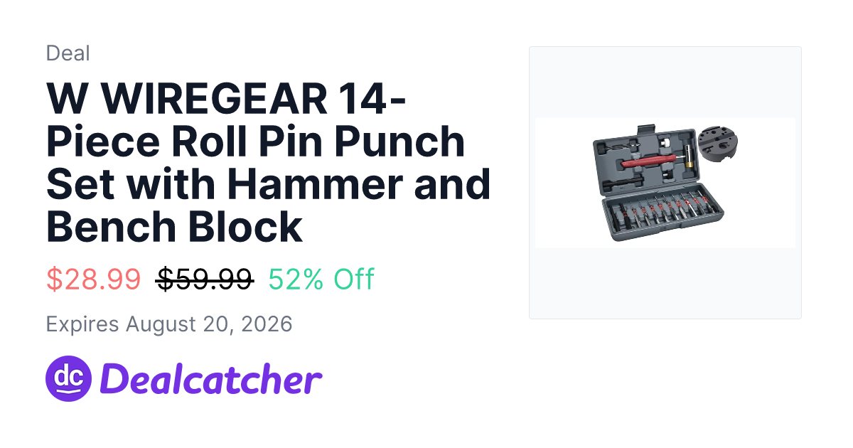 Woot - W WIREGEAR 14-Piece Roll Pin Punch Set with Hammer and Bench Block $28.99