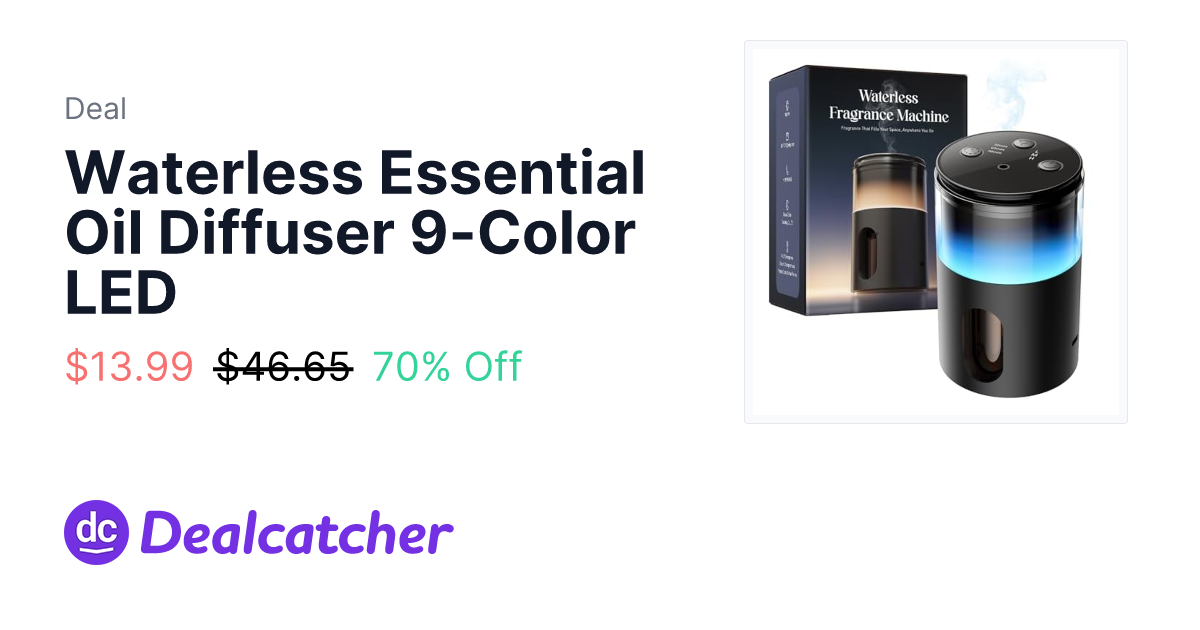 Amazon - Waterless Essential Oil Diffuser 9-Color LED $13.99