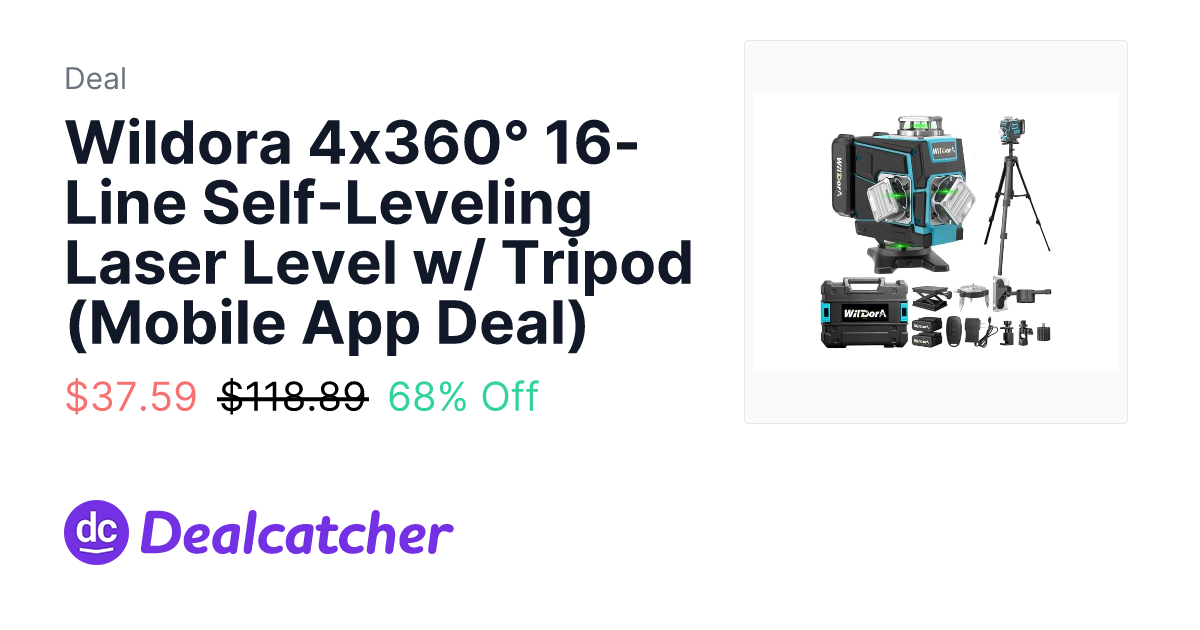Woot - Wildora 4x360° 16-Line Self-Leveling Laser Level w/ Tripod (Mobile App Deal) $37.59