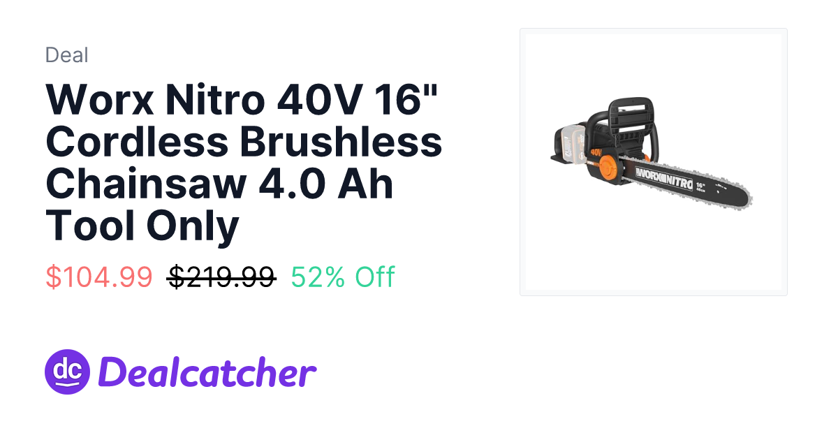 Amazon - Worx Nitro 40V 16" Cordless Brushless Chainsaw 4.0 Ah Tool Only $139.00