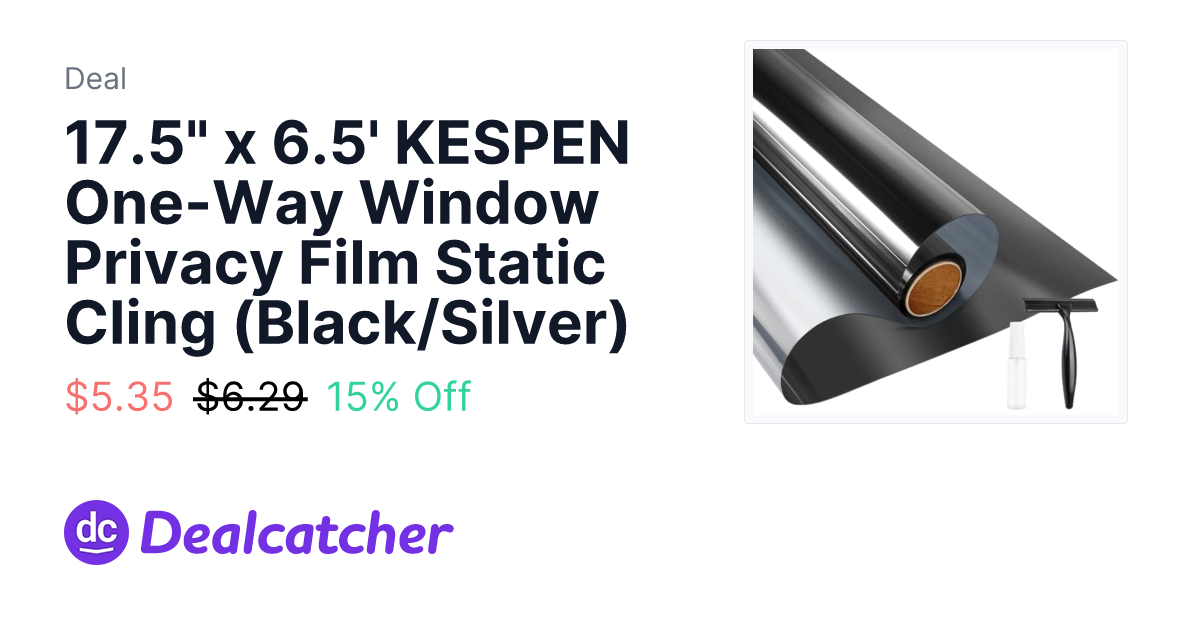 Amazon - 17.5" x 6.5' KESPEN One-Way Window Privacy Film Static Cling (Black/Silver) $5.35