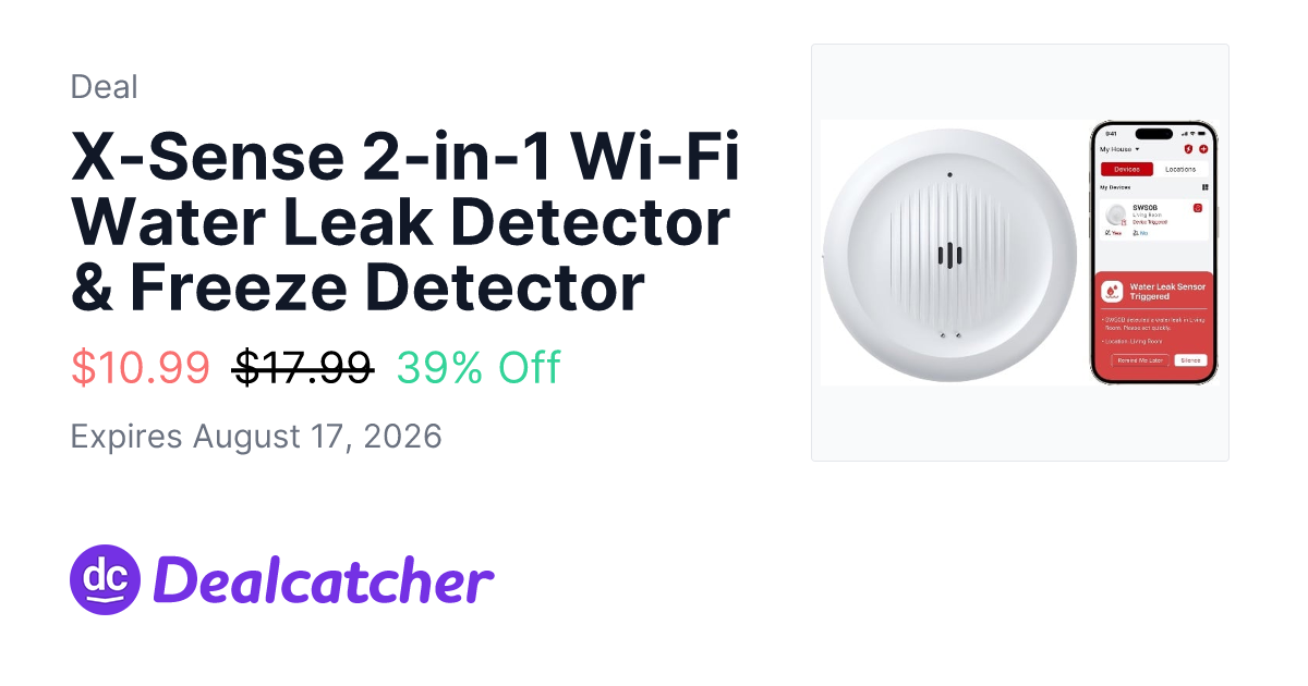 Amazon - X-Sense 2-in-1 Wi-Fi Water Leak Detector & Freeze Detector $10.99