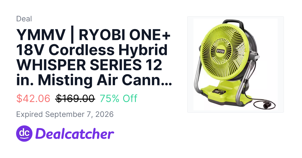 Home Depot - YMMV | RYOBI ONE+ 18V Cordless Hybrid WHISPER SERIES 12 in. Misting Air Cannon Fan $42.06