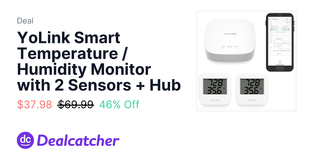 YoLink Smart Temperature / Humidity Monitor with 2 Sensors + Hub - $37.98