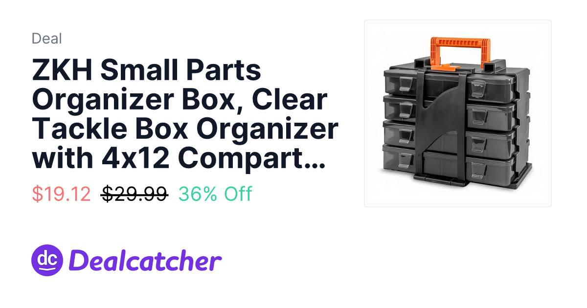 Amazon - ZKH Small Parts Organizer Box, Clear Tackle Box Organizer with 4x12 Compartments $19.12