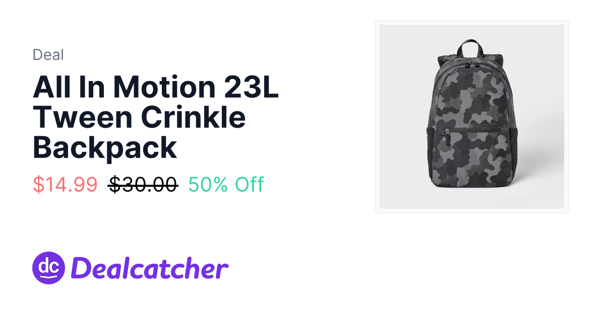 eBay - All In Motion 23L Tween Crinkle Backpack $14.99