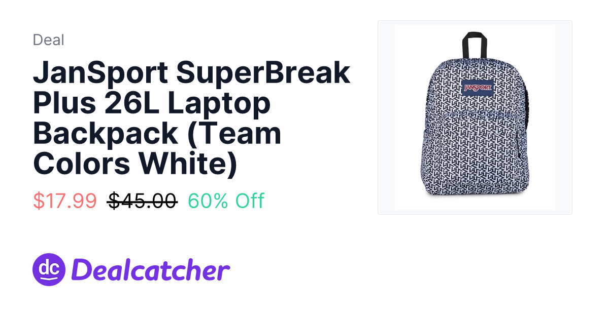 Amazon - JanSport SuperBreak Plus 26L Laptop Backpack (Team Colors White) $17.99