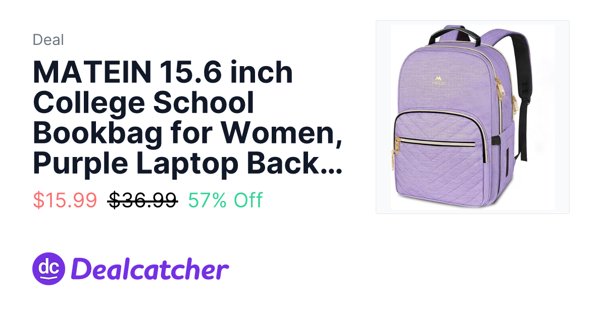 Amazon - MATEIN 15.6 inch College School Bookbag for Women, Purple Laptop Backpack $15.99