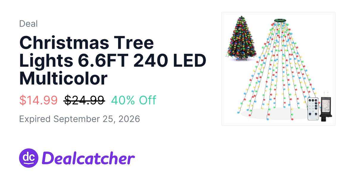 Amazon - Christmas Tree Lights 6.6FT 240 LED Multicolor $14.99