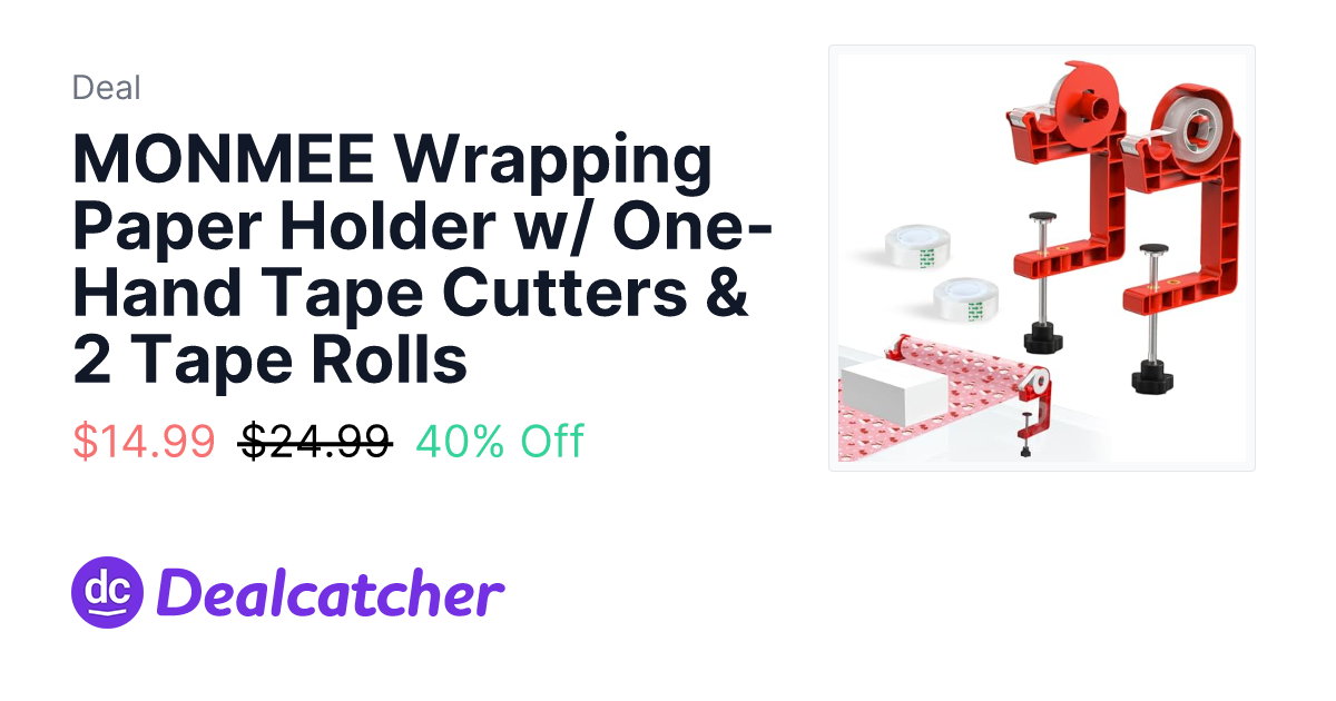 Amazon - MONMEE Wrapping Paper Holder w/ One-Hand Tape Cutters & 2 Tape Rolls $14.99