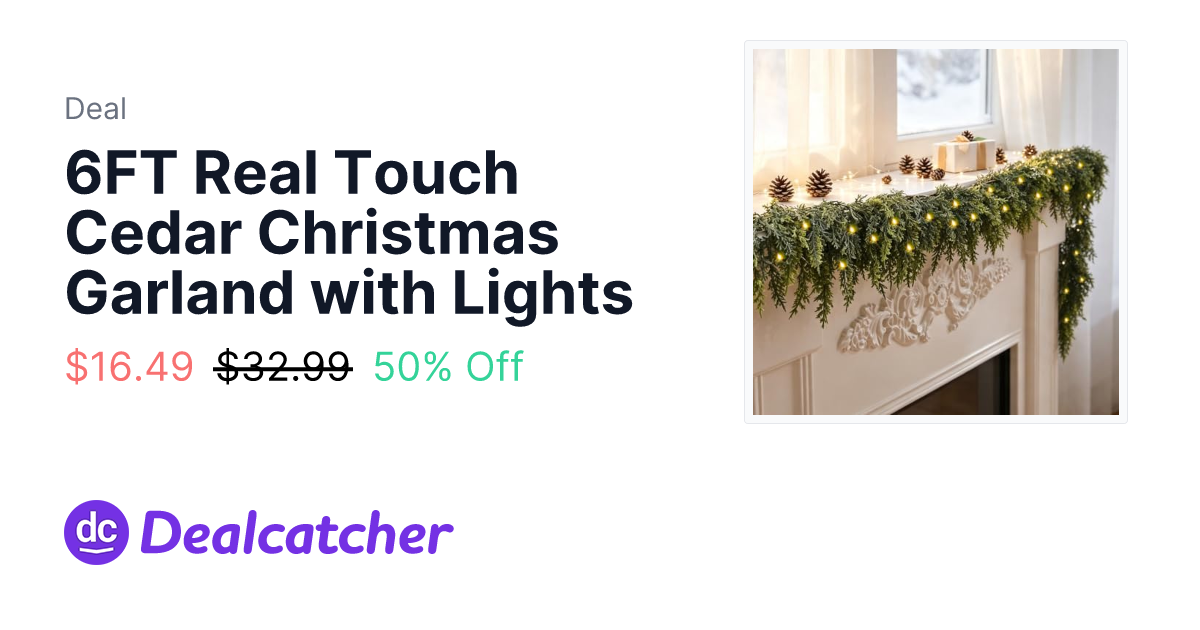 Amazon - 6FT Real Touch Cedar Christmas Garland with Lights $16.49