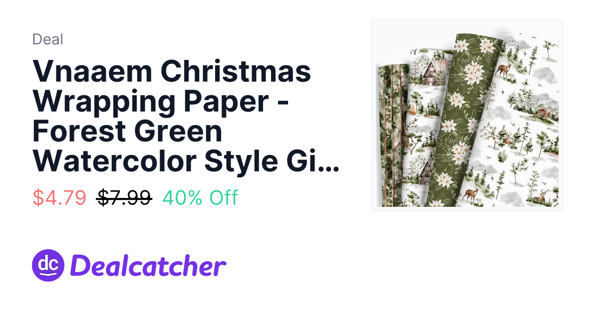 Amazon - Vnaaem Christmas Wrapping Paper - Forest Green Watercolor Style Gift Wrap $4.79