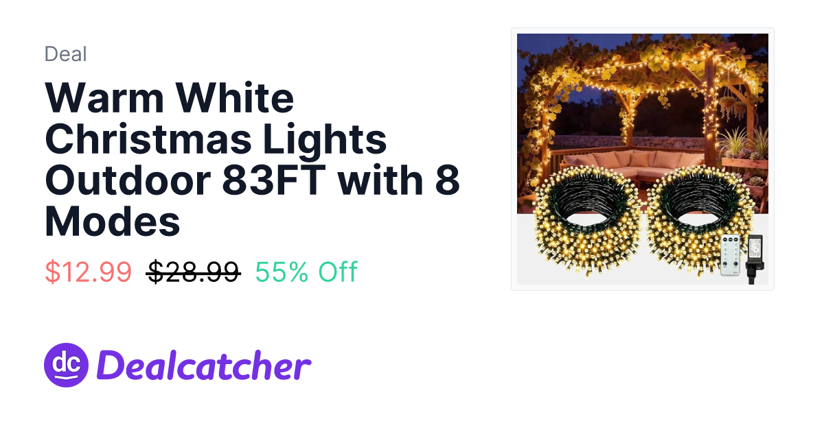 Amazon - Warm White Christmas Lights Outdoor 83FT with 8 Modes $12.99