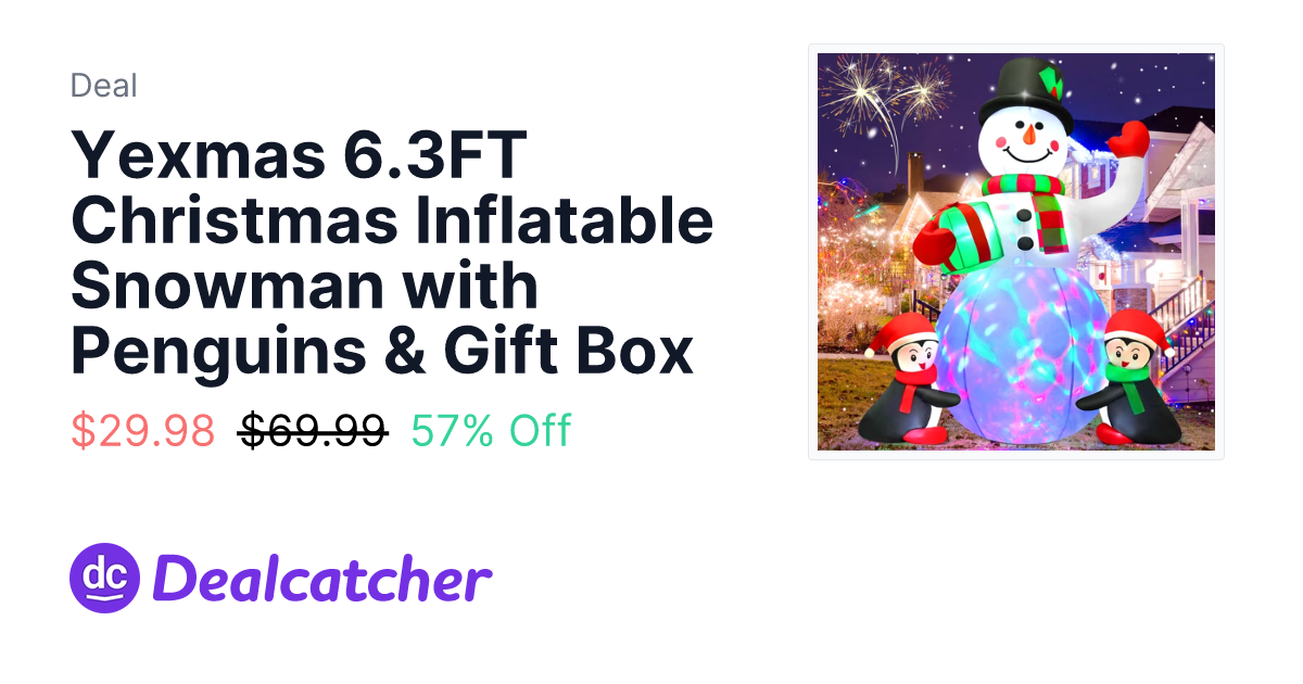 Walmart - Yexmas 6.3FT Christmas Inflatable Snowman with Penguins & Gift Box $29.98