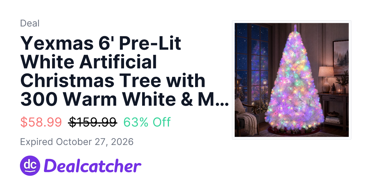 Yexmas 6' Pre-Lit White Artificial Christmas Tree with 300 Warm White ...