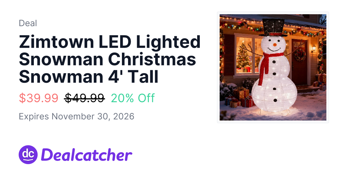 Walmart - Zimtown LED Lighted Snowman Christmas Snowman 4' Tall $39.99