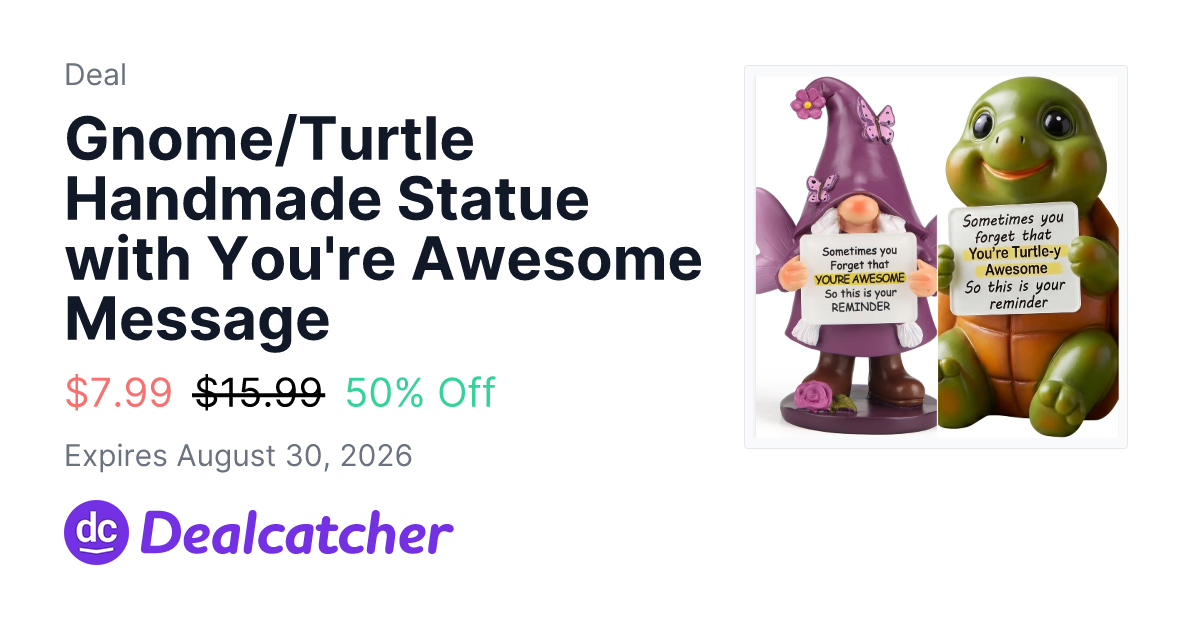 Amazon - Gnome/Turtle Handmade Statue with You're Awesome Message $7.99