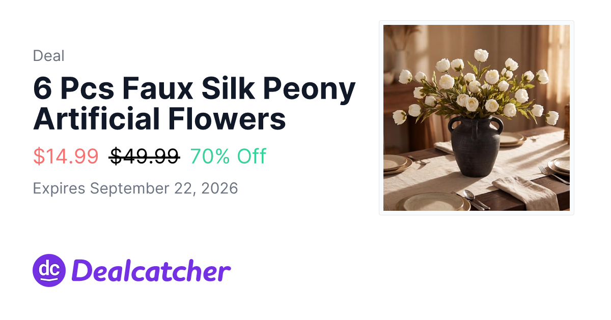 Amazon - 6 Pcs Faux Silk Peony Artificial Flowers $14.99