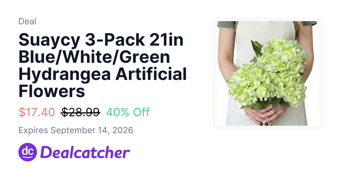Amazon - Suaycy 3-Pack 21in Blue/White/Green Hydrangea Artificial Flowers $17.40